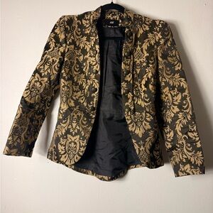 H&M Women's Black and Gold Patterned Blazer